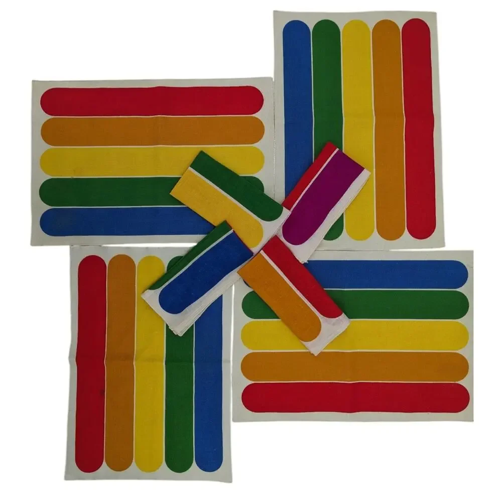 Vintage 1980's 8-Piece Set RAINBOW PRIDE PLACEMATS & NAPKINS Linen/Cotton Blend